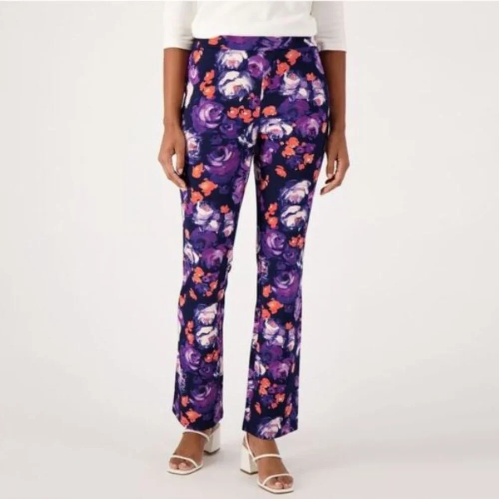 Isaac Mizrahi Live! Tall Printed Pebble Knit Baby Bell Pant Dark Navy, Tall M